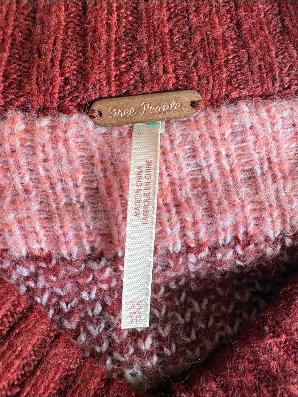 Free People Burgundy, Pink and Mustard Geometric Knit Cardigan - Picture 5 of 6